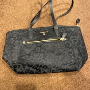 Michael Kors Black Leopard Tote Nylon Material Bag
